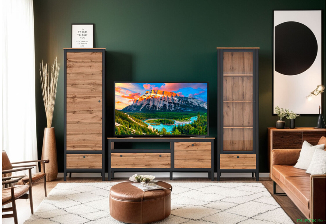 Obývací sestava 2.7 m dub wotan / černý Loft - Fotografie 1 Fotografie 1 - Obývací sestava 2.7 m dub wotan / černý Loft