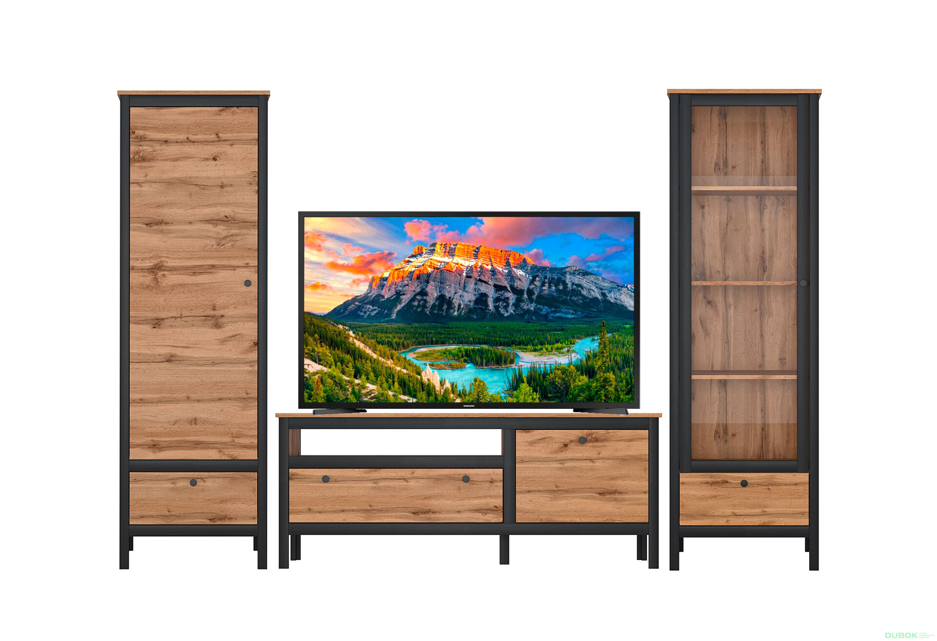 Obývací sestava 2.7 m dub wotan / černý Loft - Fotografie 2 Fotografie 2 - Obývací sestava 2.7 m dub wotan / černý Loft