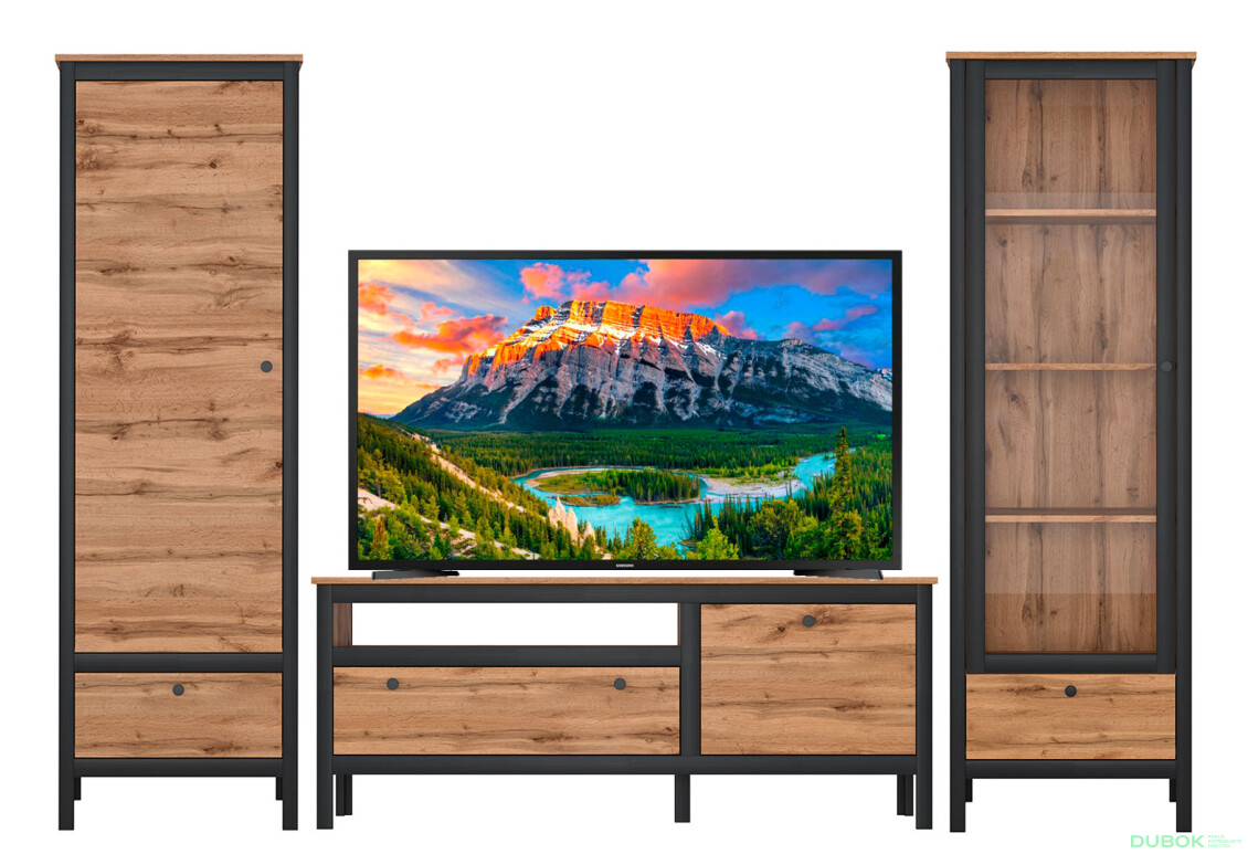 Obývací sestava 2.7 m dub wotan / černý Loft - Fotografie 2 Fotografie 2 - Obývací sestava 2.7 m dub wotan / černý Loft