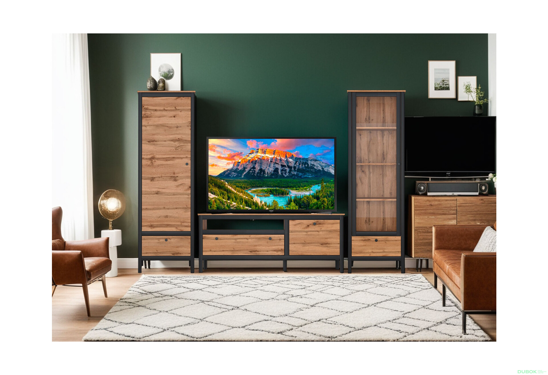 Obývací sestava 2.7 m dub wotan / černý Loft - Fotografie 3 Fotografie 3 - Obývací sestava 2.7 m dub wotan / černý Loft