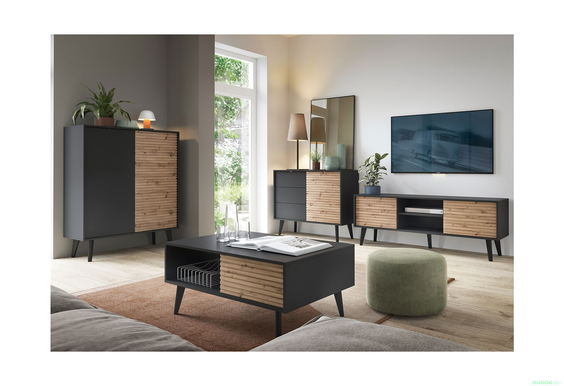 Fotografie 3 - TV stolek RTV154 dub artisan / černý Willow