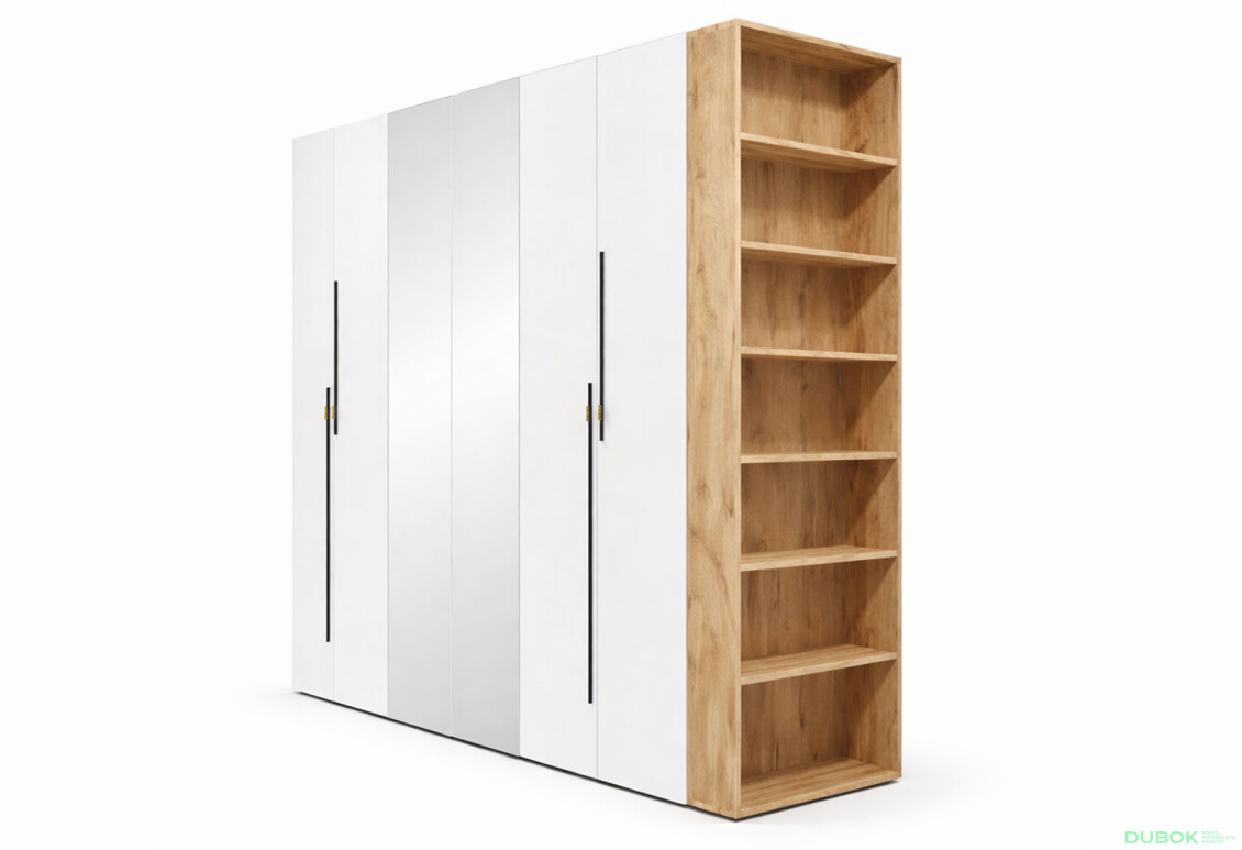 Skříň 6D 260 cm se zrcadlem dub appalačský / nymphaea alba Space