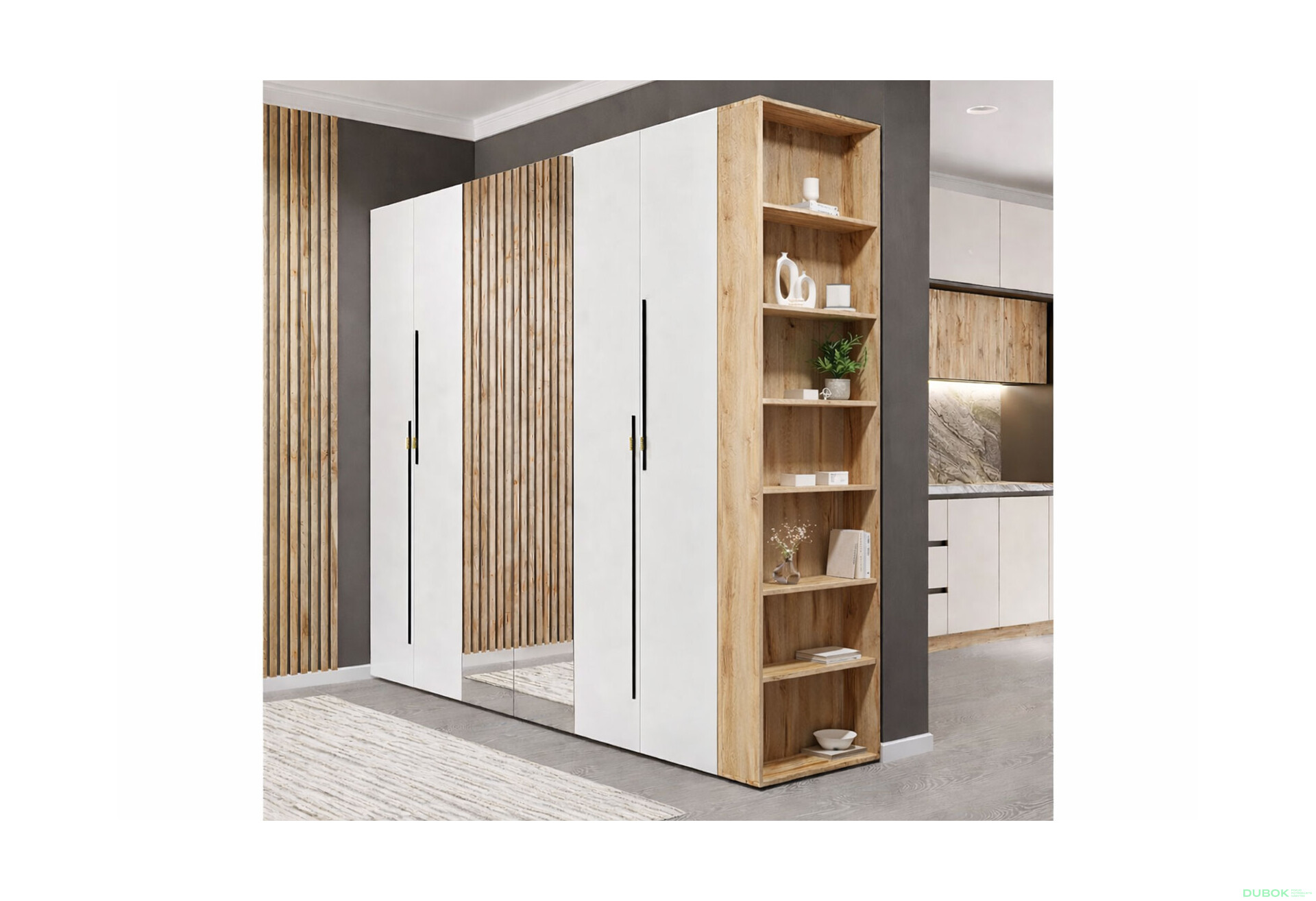 Fotografie 2 - Skříň 6D 260 cm se zrcadlem dub appalačský / nymphaea alba Space