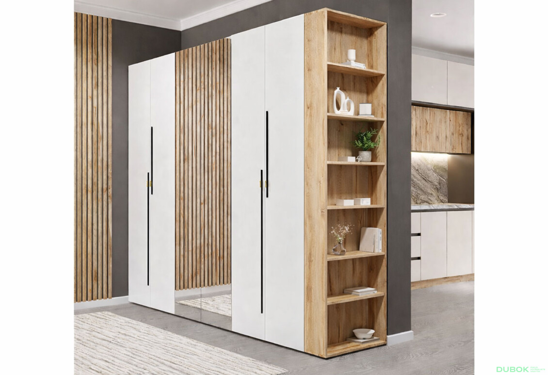 Fotografie 2 - Skříň 6D 260 cm se zrcadlem dub appalačský / nymphaea alba Space