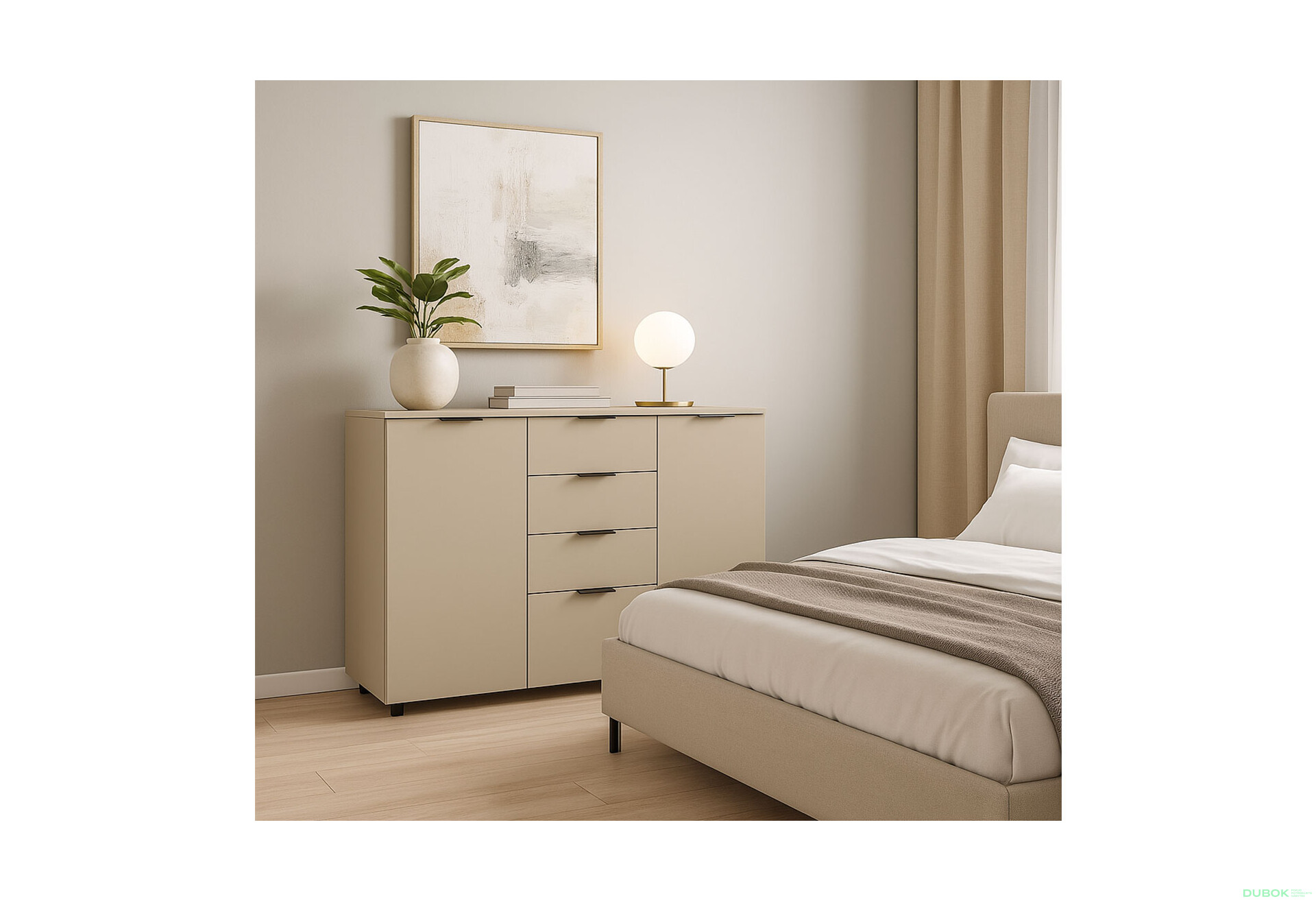 Fotografie 2 - Komoda s dvířky a 4 zásuvkami Ron 5 140 cm kašmír